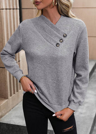 Asymmetrical Neck Long Sleeve Blouse - MimiStylez