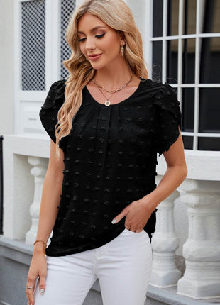 Swiss Dot Round Neck Short Sleeve T-Shirt - MimiStylez