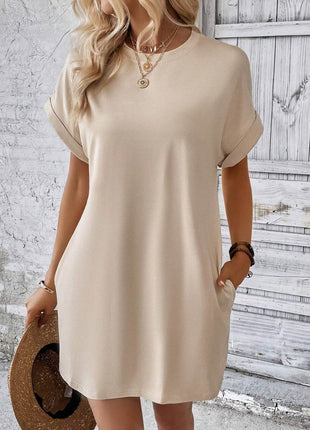 Round Neck Short Sleeve Mini Dress - MimiStylez