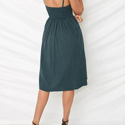 Cutout Smocked Sweetheart Neck Cami Dress - MimiStylez