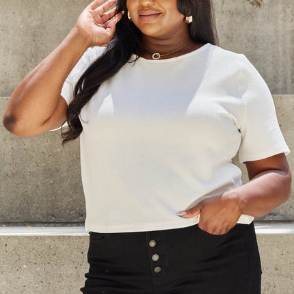 And The Why Pearly White Full Size Criss Cross Pearl Detail Open Back T-Shirt - MimiStylez