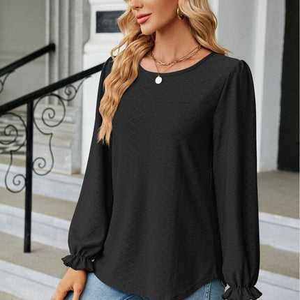 Round Neck Flounce Sleeve Blouse - MimiStylez