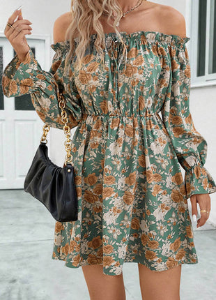 Floral Off-Shoulder Flounce Sleeve Dress - MimiStylez