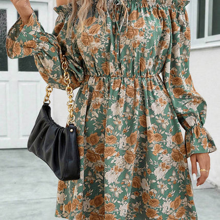 Floral Off-Shoulder Flounce Sleeve Dress - MimiStylez