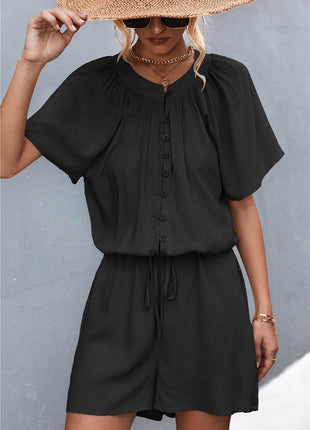Buttoned Gather Detail Romper - MimiStylez