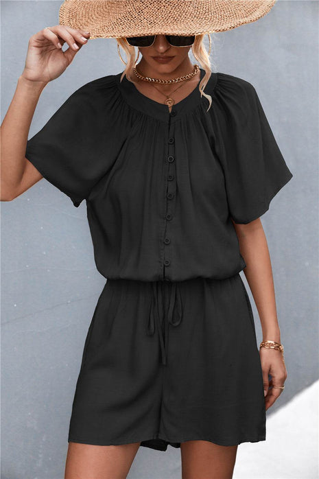 Buttoned Gather Detail Romper - MimiStylez