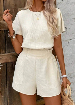 Round Neck Short Sleeve Top and Shorts Set - MimiStylez