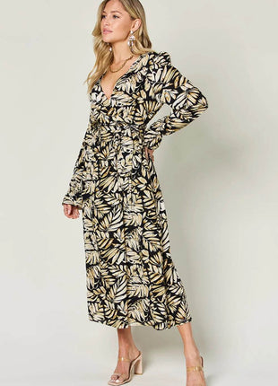 Double Take Full Size Tie Back Flounce Sleeve Dress - MimiStylez