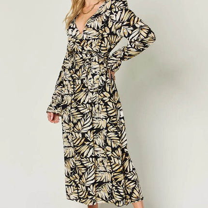 Double Take Full Size Tie Back Flounce Sleeve Dress - MimiStylez