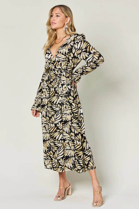 Double Take Full Size Tie Back Flounce Sleeve Dress - MimiStylez