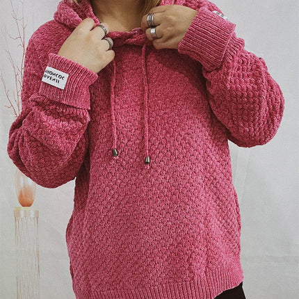 Drawstring Long Sleeve Hooded Sweater - MimiStylez