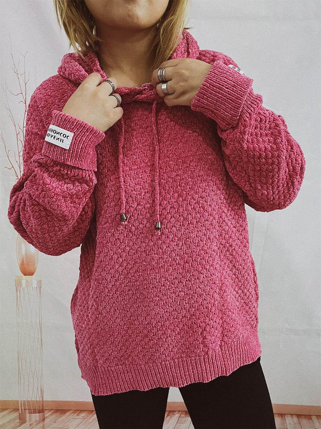 Drawstring Long Sleeve Hooded Sweater - MimiStylez