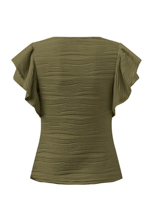 Textured Round Neck Cap Sleeve Top - MimiStylez