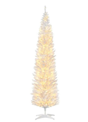 8FT Pre-Lit Pencil Noble Fir Christmas Tree With 300 Warm White LED Lights And 618 Tips