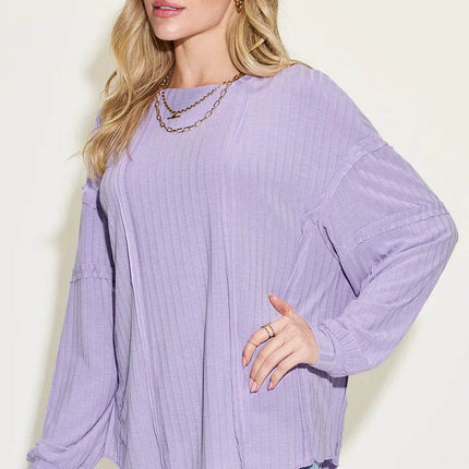 Basic Bae Full Size Ribbed Round Neck Long Sleeve T-Shirt - MimiStylez