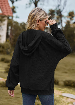 Zip Up Drawstring Long Sleeve Hooded Jacket - MimiStylez