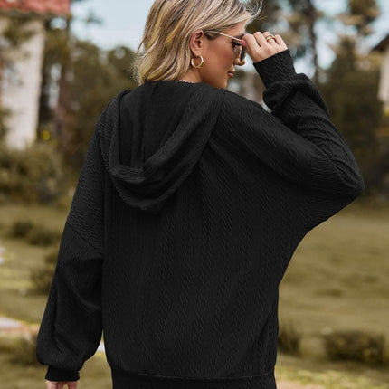 Zip Up Drawstring Long Sleeve Hooded Jacket - MimiStylez