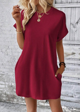 Round Neck Short Sleeve Mini Dress - MimiStylez