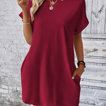 Round Neck Short Sleeve Mini Dress - MimiStylez