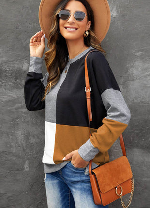Color Block Round Neck Sweatshirt - MimiStylez