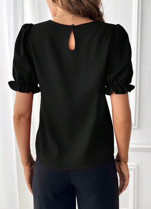 Round Neck Flounce Sleeve Blouse - MimiStylez