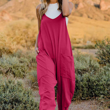 Double Take Full Size V-Neck Sleeveless Jumpsuit with Pockets - MimiStylez