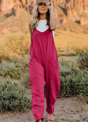 Double Take Full Size V-Neck Sleeveless Jumpsuit with Pockets - MimiStylez
