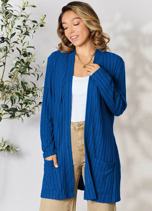 Basic Bae Full Size Ribbed Open Front Cardigan with Pockets - MimiStylez