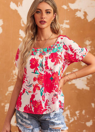 Floral Tie Back Square Neck Blouse - MimiStylez