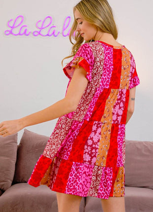 BiBi Leopard Short Sleeve Tiered Dress - MimiStylez