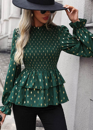 Smocked Flounce Sleeve Layered Blouse - MimiStylez