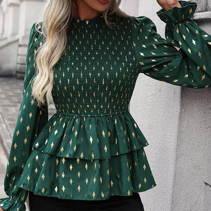 Smocked Flounce Sleeve Layered Blouse - MimiStylez