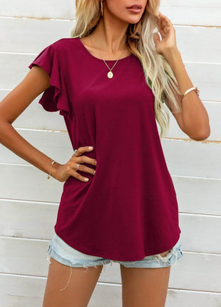 Round Neck Butterfly Sleeve Top - MimiStylez