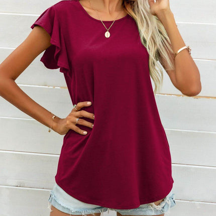 Round Neck Butterfly Sleeve Top - MimiStylez