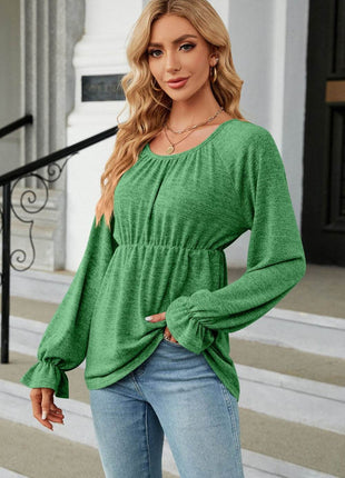 Round Neck Flounce Sleeve Blouse - MimiStylez