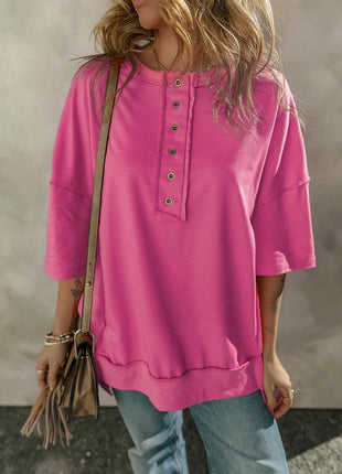 Half Snap Dropped Shoulder Sweatshirt - MimiStylez