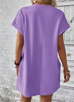 Pocketed Round Neck Short Sleeve Dress - MimiStylez