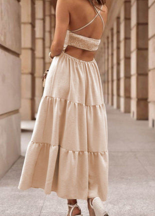 Tiered Crisscross Spaghetti Strap Dress - MimiStylez