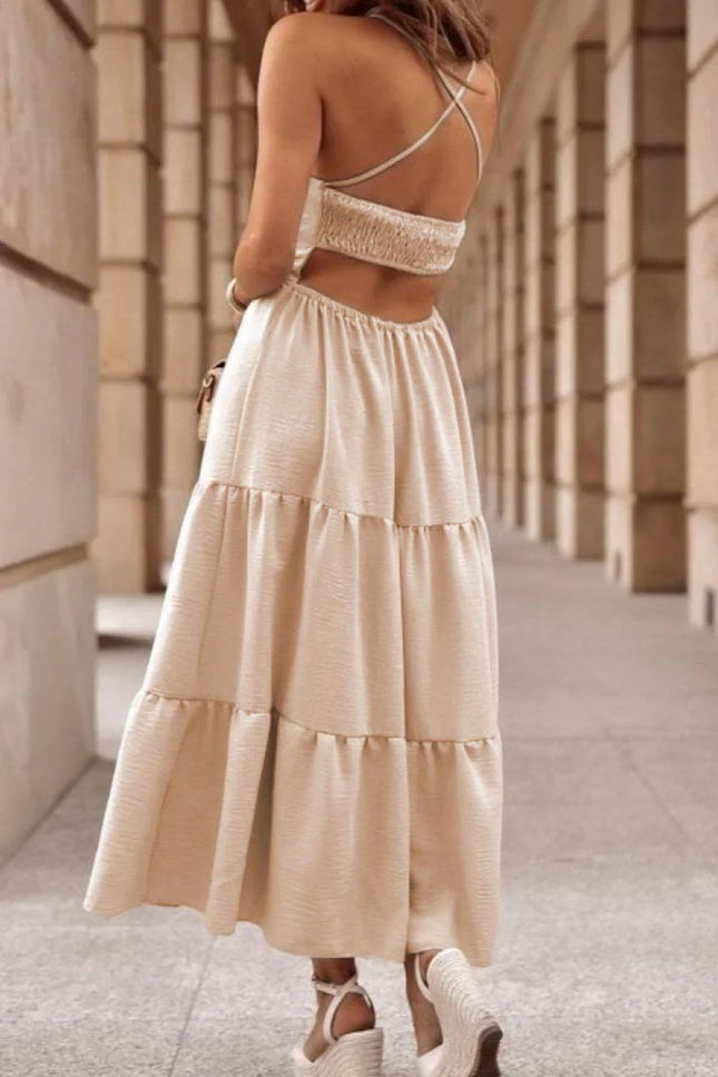 Tiered Crisscross Spaghetti Strap Dress - MimiStylez