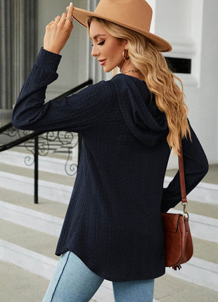 Decorative Button Drawstring Long Sleeve Hoodie - MimiStylez