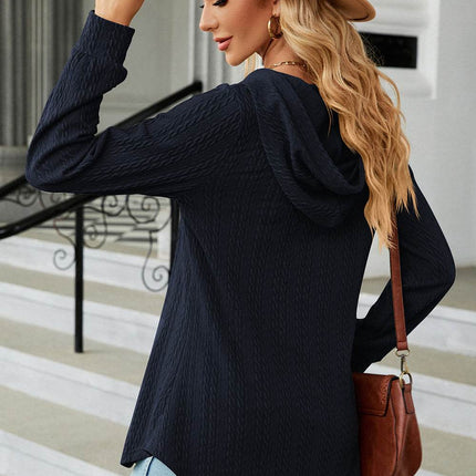Decorative Button Drawstring Long Sleeve Hoodie - MimiStylez