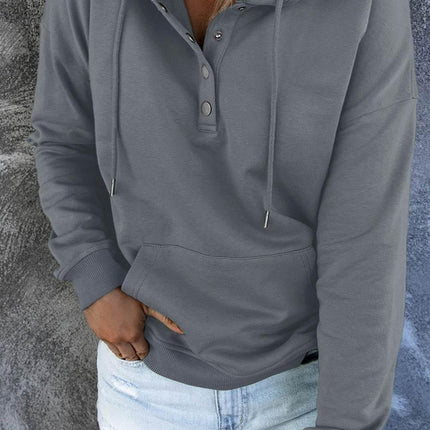 Dropped Shoulder Long Sleeve Hoodie with Pocket - MimiStylez