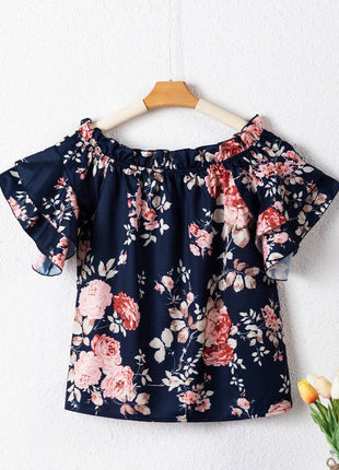 Printed Off-Shoulder Flounce Sleeve Blouse - MimiStylez