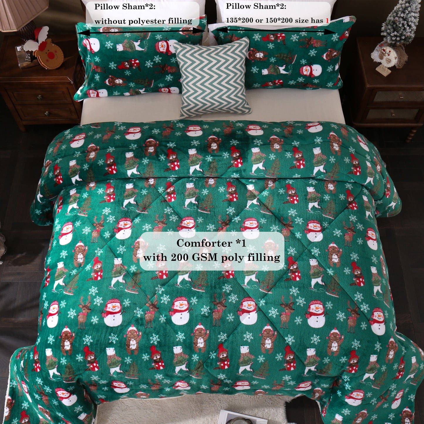 Festive Christmas Bedding Set: 1 Queen Size Comforter with 200 GSM Polyester Filling, 2 Pillow Shams, And 2 Pillowcases - Perfect for Winter Bedrooms