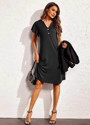 Notched Short Sleeve Lounge Dress - MimiStylez