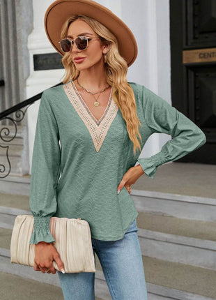 V-Neck Flounce Sleeve Blouse - MimiStylez