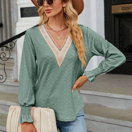 V-Neck Flounce Sleeve Blouse - MimiStylez
