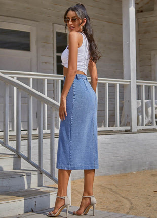 Button Down Denim Skirt - MimiStylez