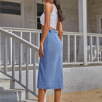 Button Down Denim Skirt - MimiStylez