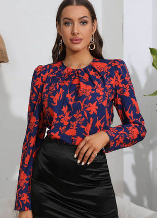 Floral Long Puff Sleeve Blouse - MimiStylez